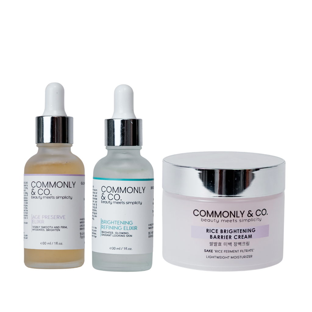 COMMONLY & CO. 14 DAY GLOW ROUTINE SET BRIGHTENING , ACNE CARE, HYDRATION , OILY, DRY, SENSITIVE